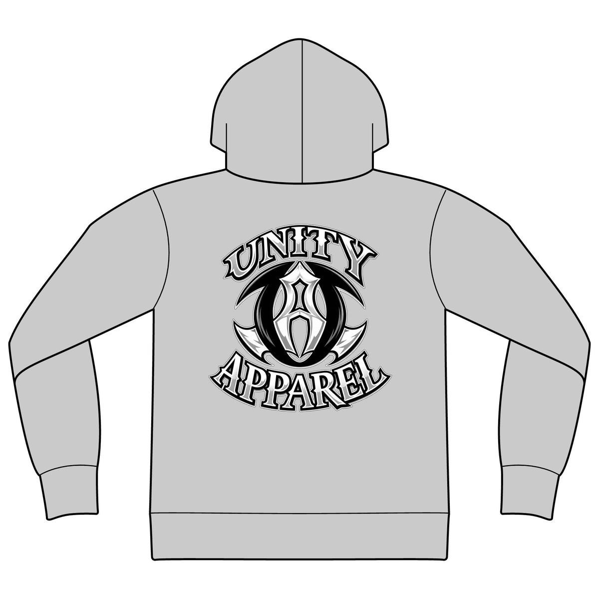 Unity Apparel Zip Hoodie — Tribal Crest Full-Zip Hooded Sweatshirt