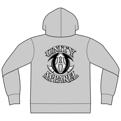 Unity Apparel Zip Hoodie — Tribal Crest Full-Zip Hooded Sweatshirt