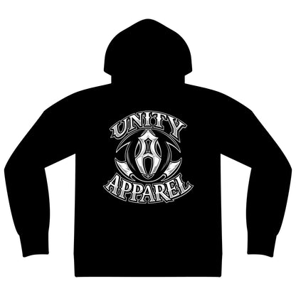 Unity Apparel Zip Hoodie — Tribal Crest Full-Zip Hooded Sweatshirt